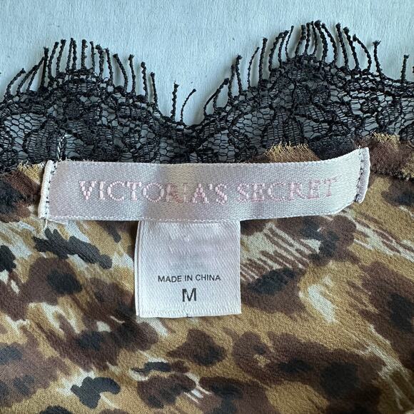 Md Y2K VTG Victoria’s Secret Leopard Silk Cami & Thong Set Babydoll Eyelash Lace - Picture 4 of 10